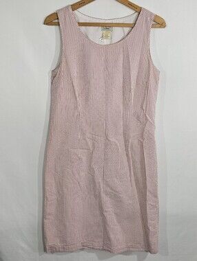 L.L. Bean 100% Cotton Pink + White Striped Sheath Dress